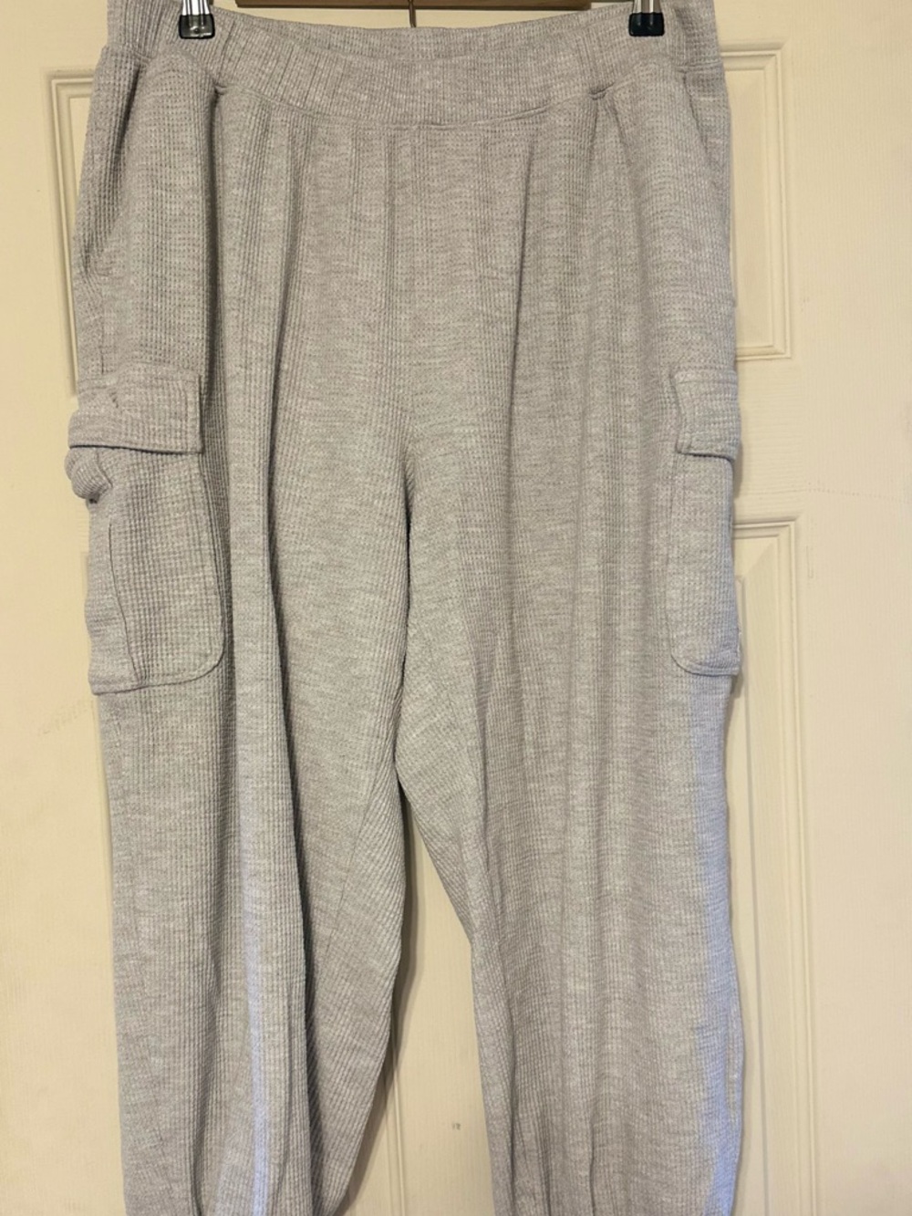 Cozy Ribbed Cargo Knit Pants - Light Gray